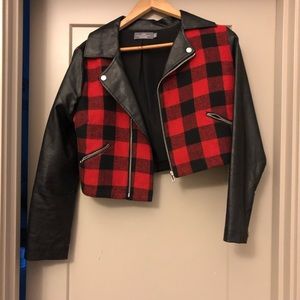 Plaid leather jacket